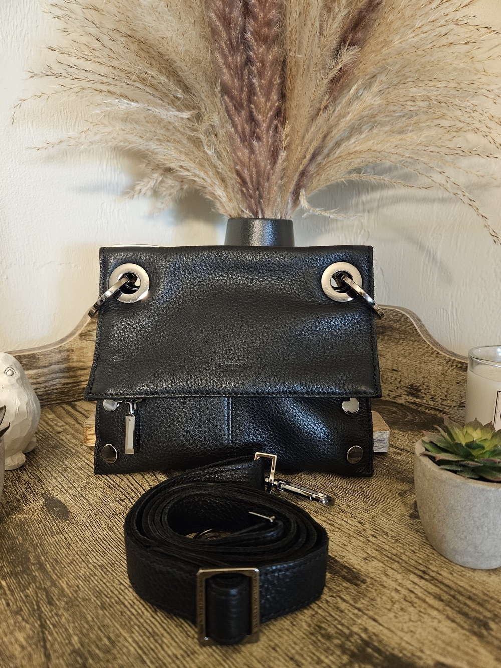 Small Black Leather Hammitt Montana With Gunmetal Hardware Crossbody